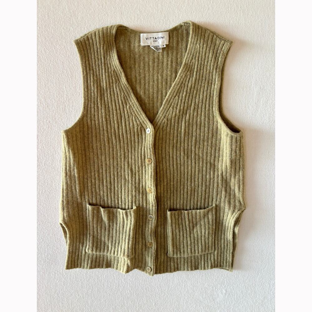 Vintage 90s Vittadini Sport Lambswool Knit Sweater Vest Womens Medium Sage